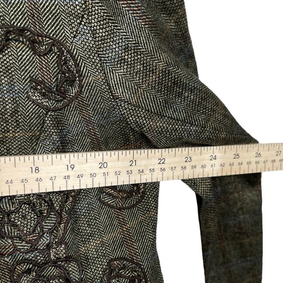 Coldwater Creek Blazer Womens 12 Brown Plaid Floral Open Front Stretch - Picture 11 of 11